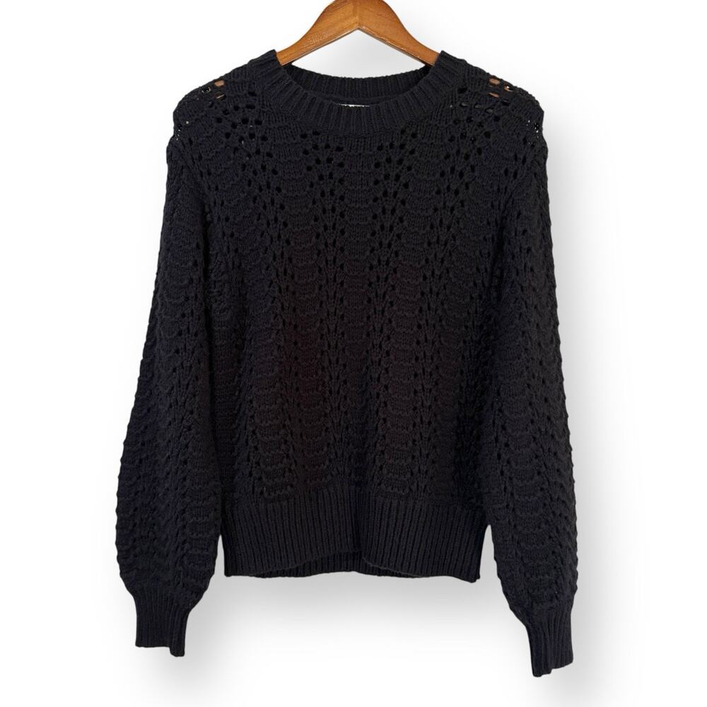 Velvet by Graham & Spencer Alpaca Wool Open Knit Sweater S Black Textured